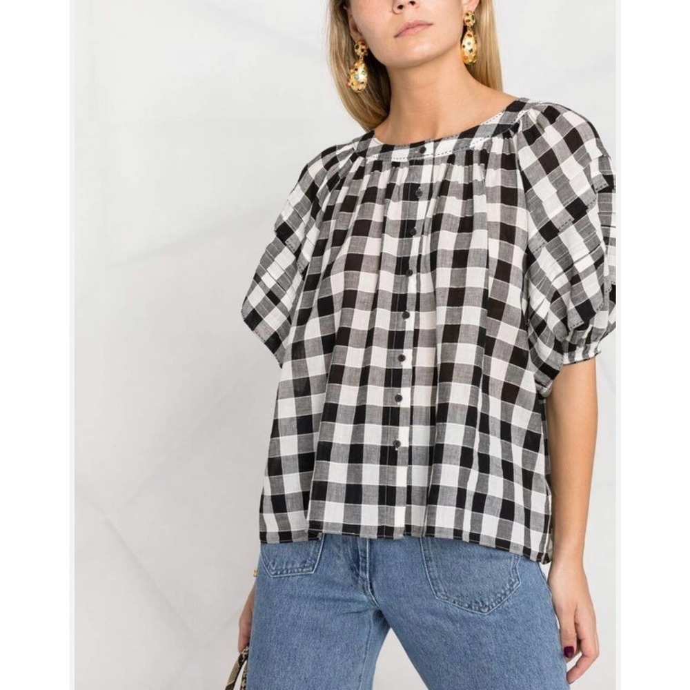 The GREAT Women's Carriage Gingham Blouse Black White Size 1